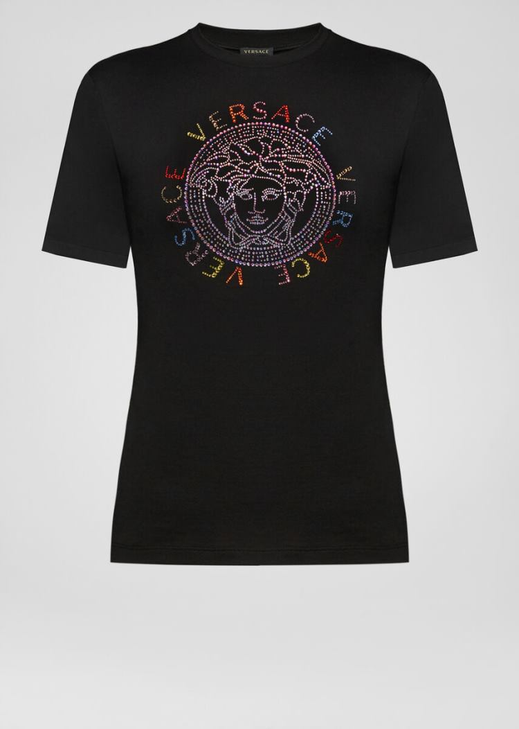 Koszulki Damskie Versace Studded Medusa Logo T Shirt Czarne | ODIDSDUTJ