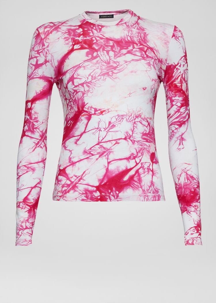 Koszulki Damskie Versace Tie-Dye Print Long Sleeve T Shirt Różowe | GLHPMM1L8