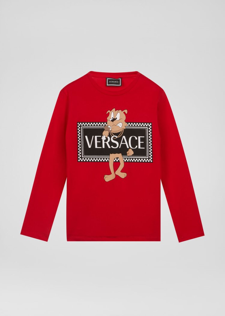 Koszulki Dziecięce Versace Cartoon Logo Long Sleeve T Shirt Czerwone | 735GD75J1