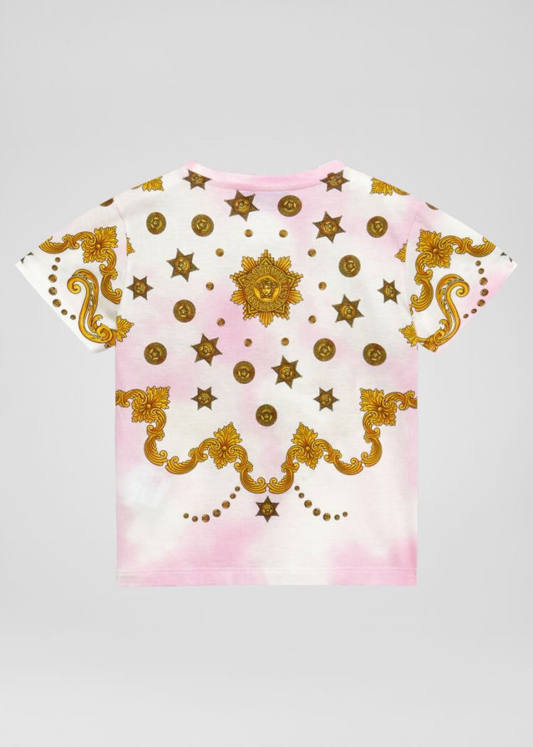 Koszulki Dziecięce Versace Young Tie-Dye Barocco Western Print T Shirt Różowe | KSYHXEWL6
