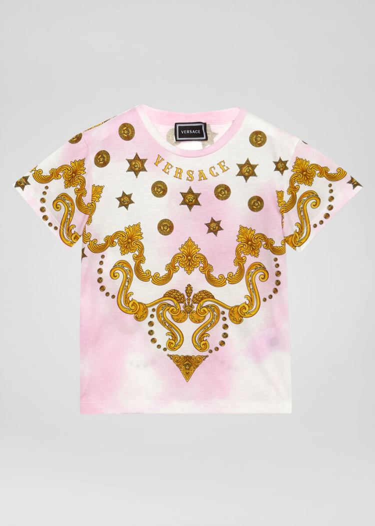 Koszulki Dziecięce Versace Young Tie-Dye Barocco Western Print T Shirt Różowe | KSYHXEWL6