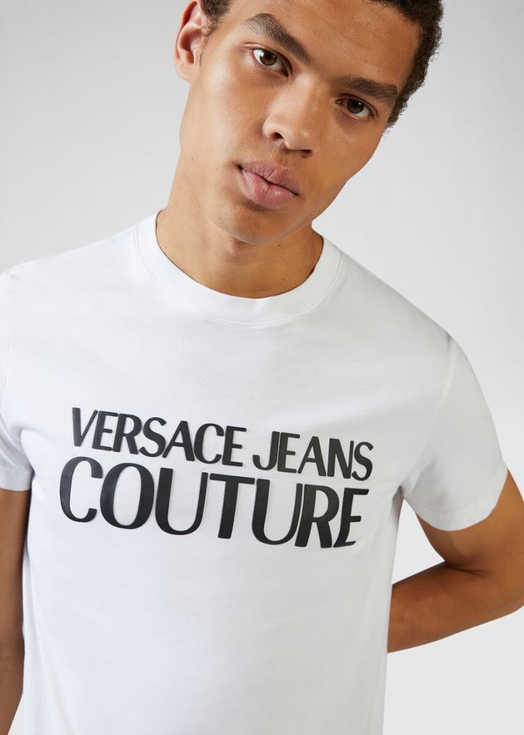 Koszulki Jeans Couture Versace Jeans Couture Logo T Shirt Białe | 1Y0C7DGJG