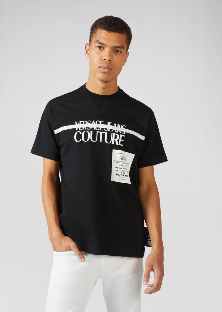Koszulki Jeans Couture Versace Jeans Couture Logo T Shirt Czarne | 5OBD3559C
