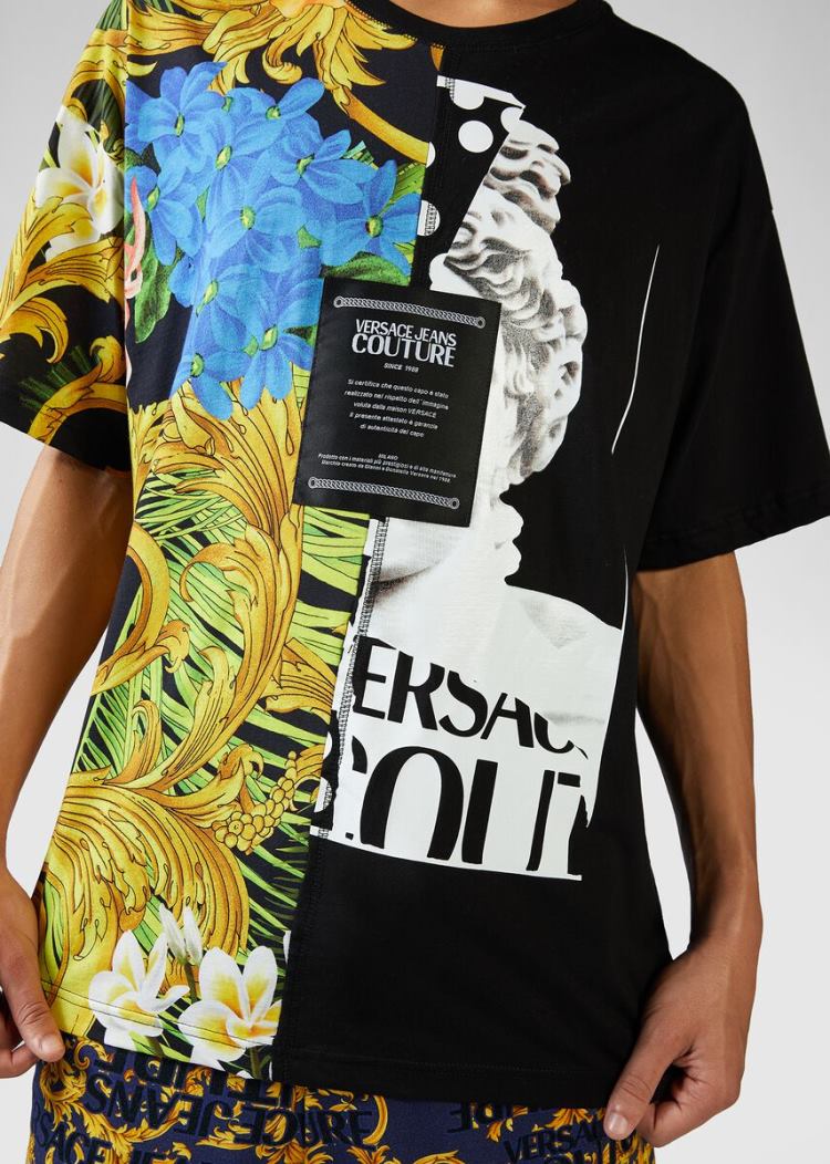 Koszulki Jeans Couture Versace Jeans Couture Mixed Print T Shirt Czarne | 7LIW9KZBI