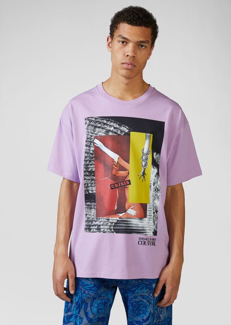Koszulki Jeans Couture Versace Jeans Couture Collage Capsule Kolekcja T Shirt Fioletowe | A7APL9807