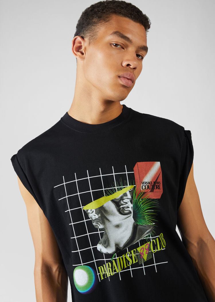 Koszulki Jeans Couture Versace Jeans Couture Graphic Print Bez Rękawów T Shirt Czarne | C4D8QLO96