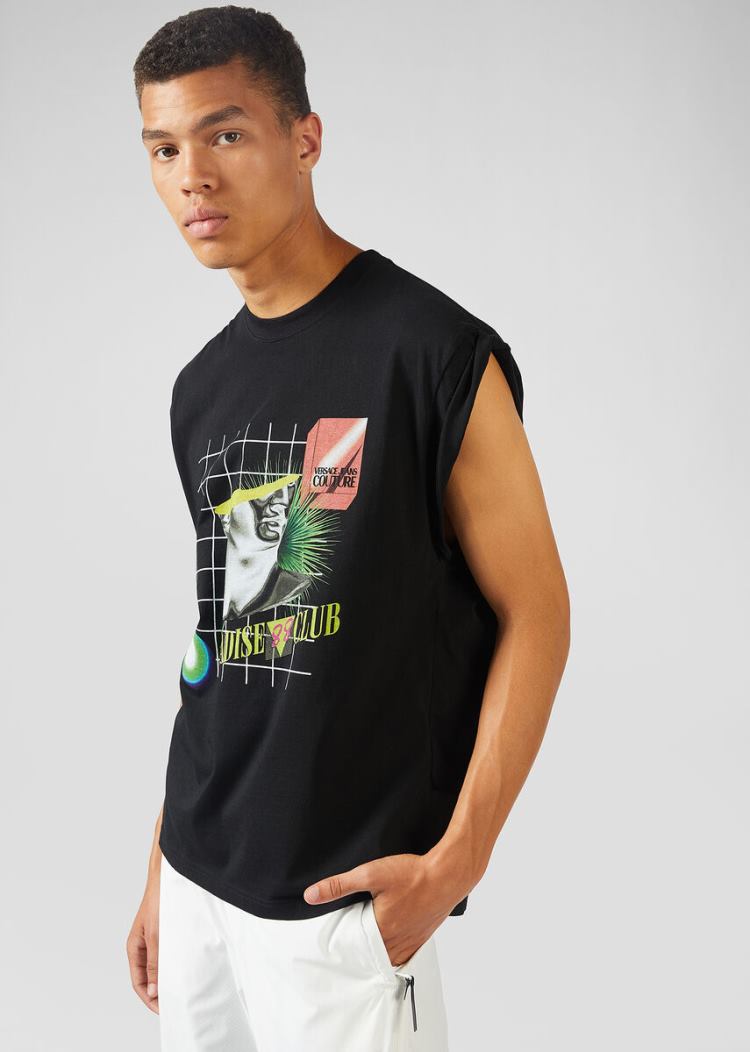 Koszulki Jeans Couture Versace Jeans Couture Graphic Print Bez Rękawów T Shirt Czarne | C4D8QLO96
