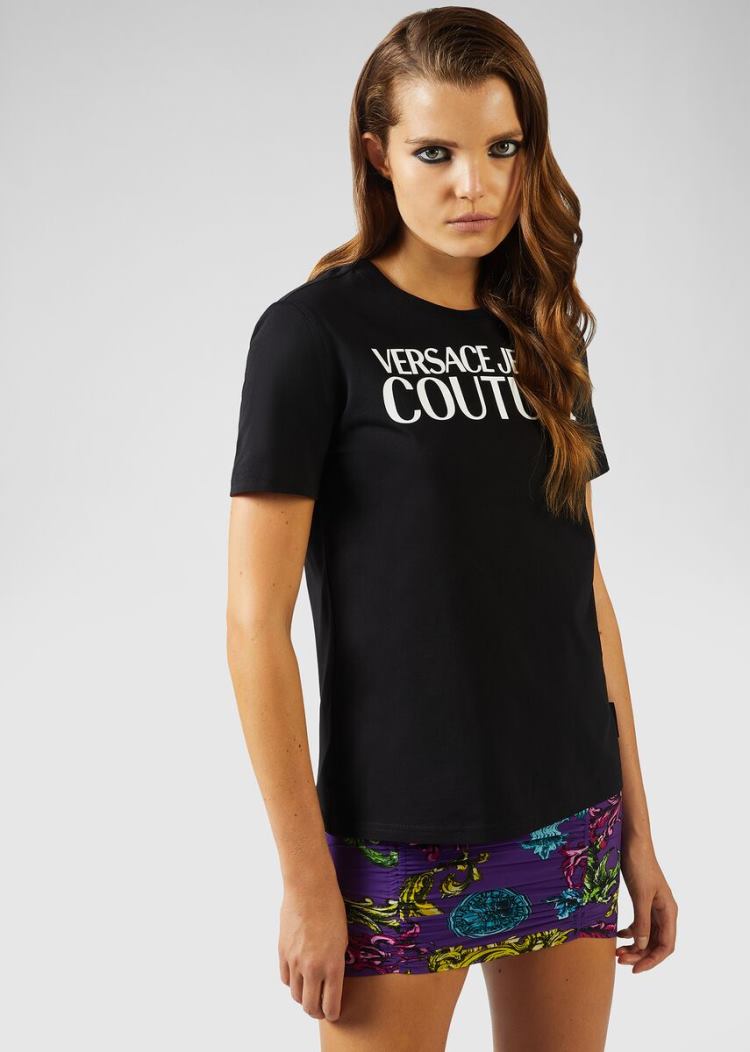 Koszulki Jeans Couture Versace Jeans Couture Logo Bawełniane T Shirt Czarne | JB0FO1YVU