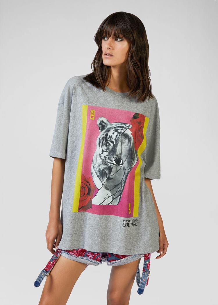 Koszulki Jeans Couture Versace Jeans Couture Collage Capsule Kolekcja T Shirt Szare | JQ9MNOGOC