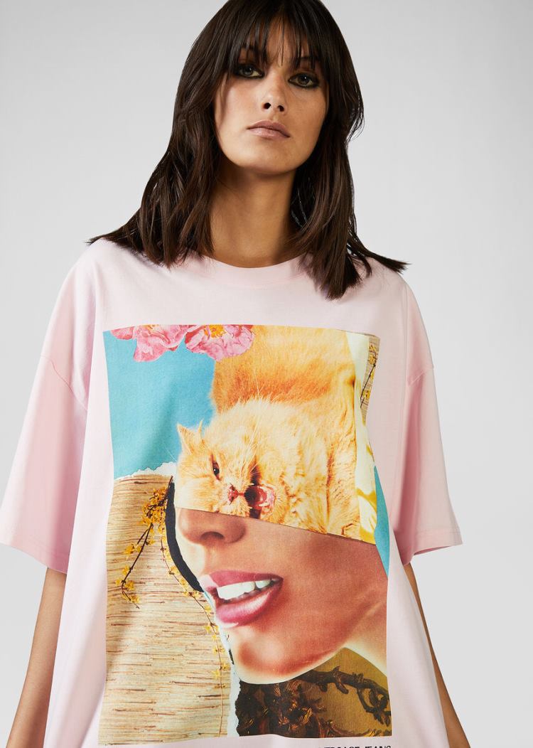 Koszulki Jeans Couture Versace Jeans Couture Collage Capsule Kolekcja T Shirt Różowe | R3NNQSOBH