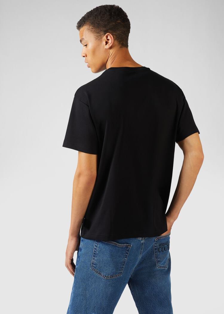 Koszulki Jeans Couture Versace Jeans Couture Etichetta detail Bawełniane T Shirt Czarne | U70X8B6L0