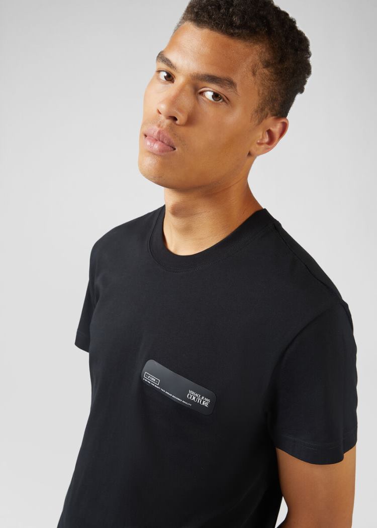 Koszulki Jeans Couture Versace Jeans Couture Rubber Logo T Shirt Czarne | UWUUM6U2D