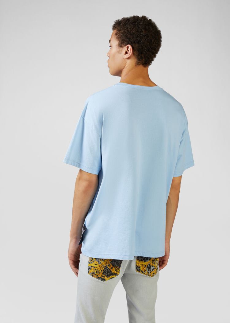 Koszulki Jeans Couture Versace Jeans Couture Etichetta Print T Shirt Niebieskie | VJQ02GQ4Z