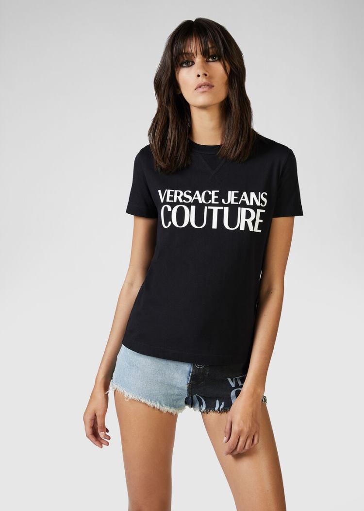 Koszulki Jeans Couture Versace Jeans Couture Contrast Color Logo T Shirt Czarne | VX1EJRKI3