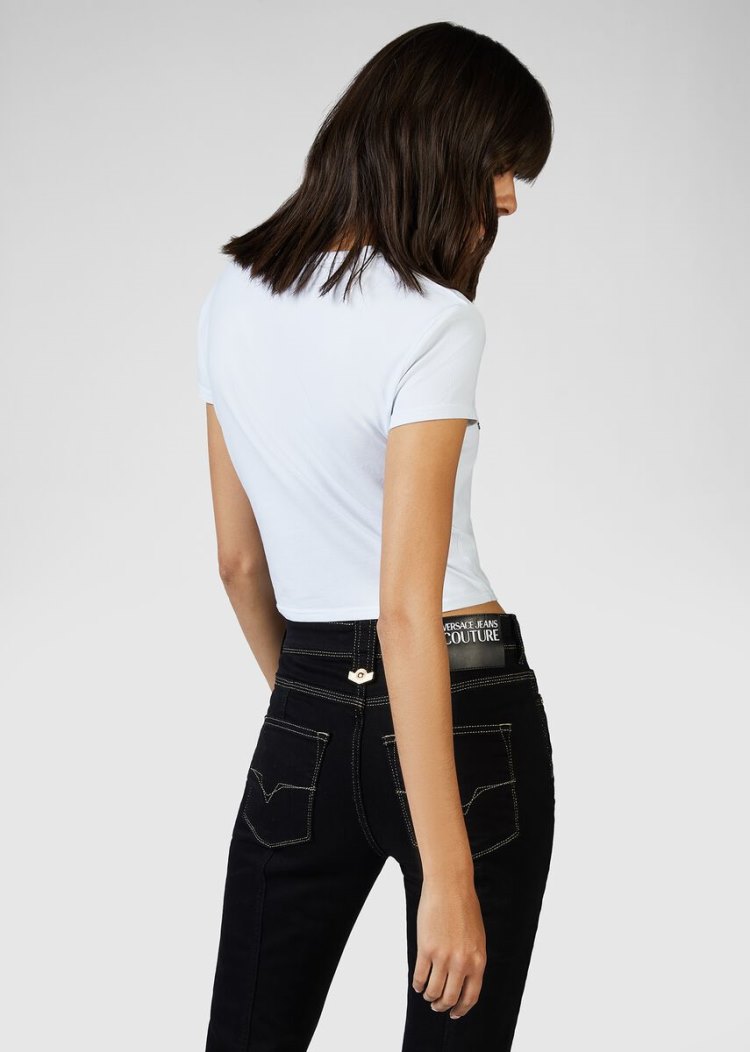 Koszulki Jeans Couture Versace Jeans Couture Studded Logo T Shirt Białe | YBUT221AX