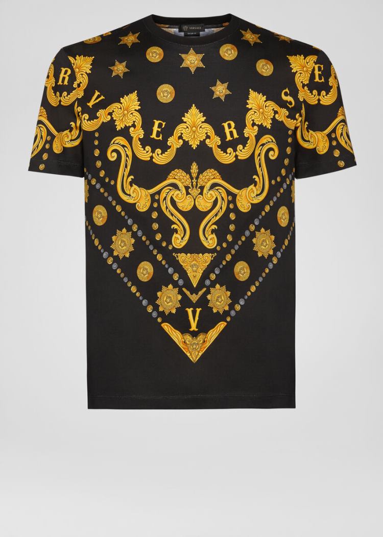 Koszulki Męskie Versace Barocco Western Print T Shirt Kolorowe | 33VVA7IHB