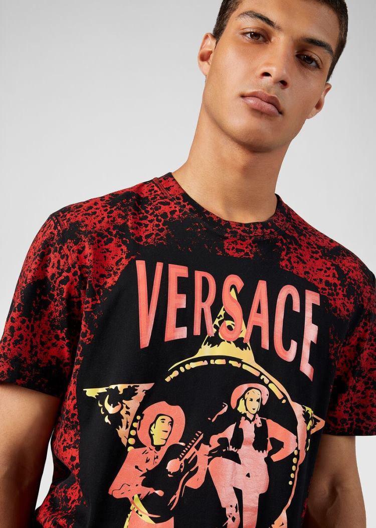 Koszulki Męskie Versace Barocco Western Motif T Shirt Kolorowe | GXN8GZWE3
