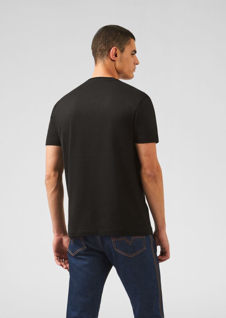 Koszulki Męskie Versace GV Signature T Shirt Czarne | B3UDG0A0A