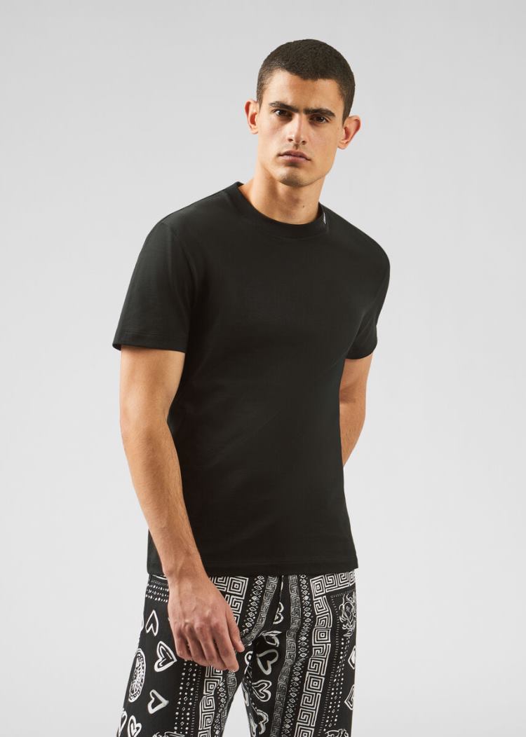 Koszulki Męskie Versace Logo Tab T Shirt Czarne | U8P5ABVCJ