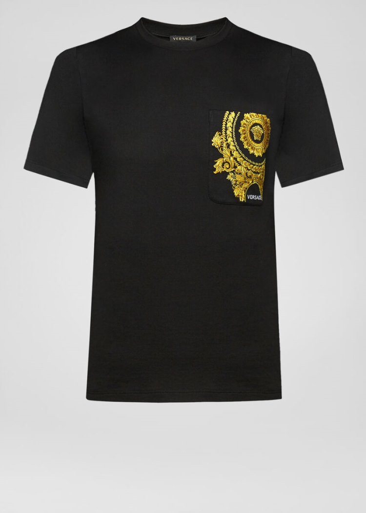Koszulki Męskie Versace Medusa Embroidered T Shirt Czarne | 2IVY63UP2