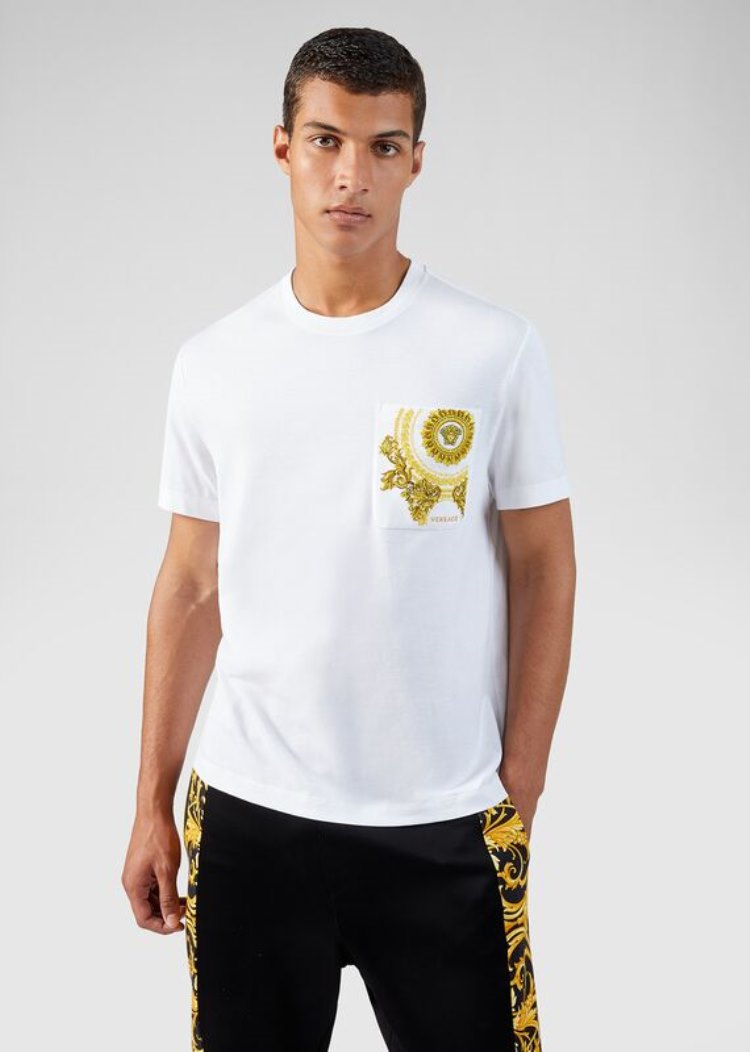 Koszulki Męskie Versace Medusa Embroidered T Shirt Białe Złote | IGD055ESY
