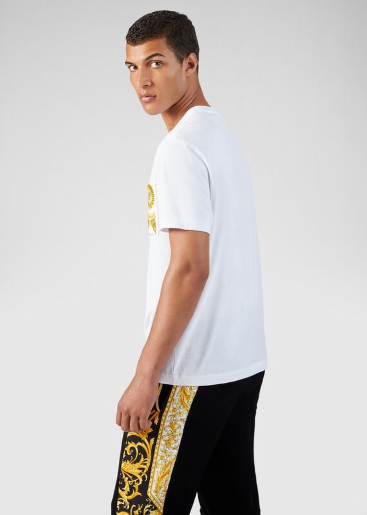 Koszulki Męskie Versace Medusa Embroidered T Shirt Białe Złote | IGD055ESY