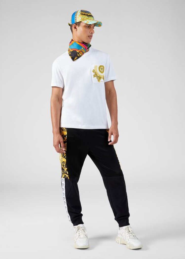 Koszulki Męskie Versace Medusa Embroidered T Shirt Białe Złote | IGD055ESY