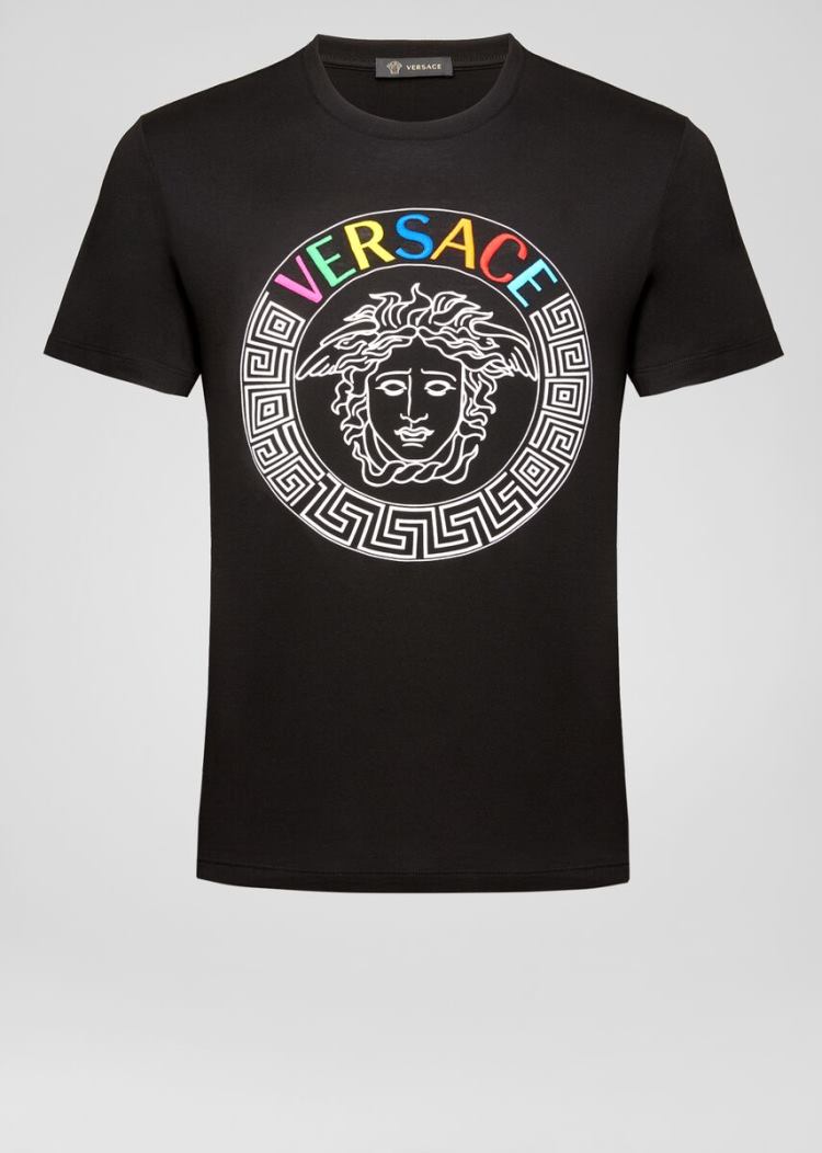 Koszulki Męskie Versace Multicolor Medusa Logo T Shirt Czarne | Z4X4YDIM3