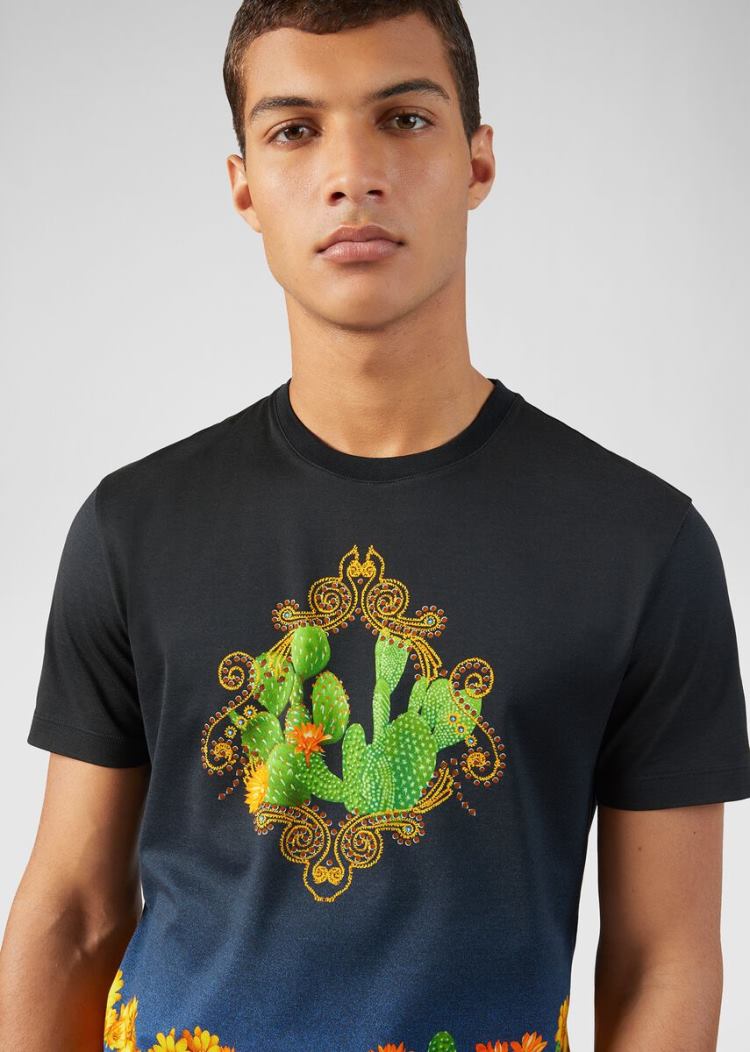 Koszulki Męskie Versace Palm Springs Print T Shirt Kolorowe | 847QII0AI
