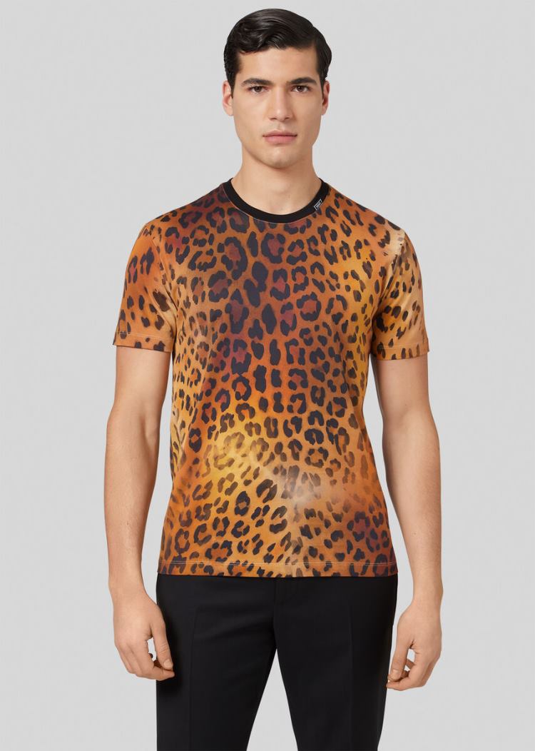 Koszulki Męskie Versace Pop Animalier Print T Shirt Panterka | 7CZIOM04O