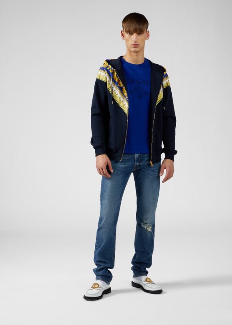 Koszulki Męskie Versace Sustainable Logo Slim Fit T Shirt Królewski Niebieski Niebieskie | L6SKNRJ9A