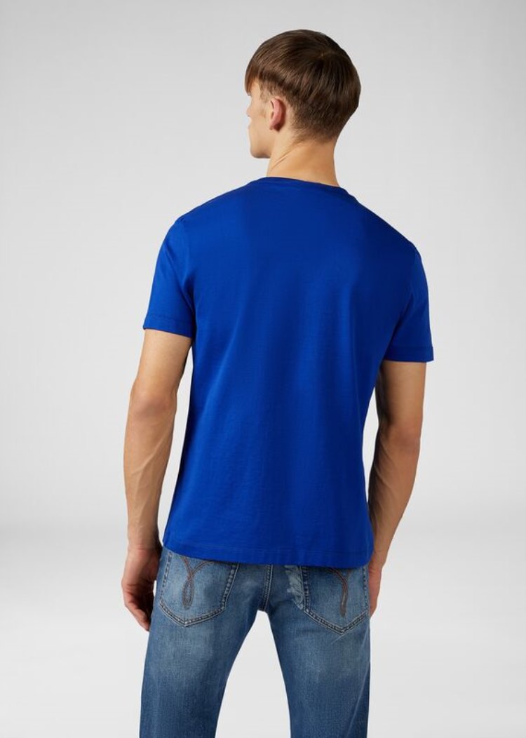 Koszulki Męskie Versace Sustainable Logo Slim Fit T Shirt Królewski Niebieski Niebieskie | L6SKNRJ9A
