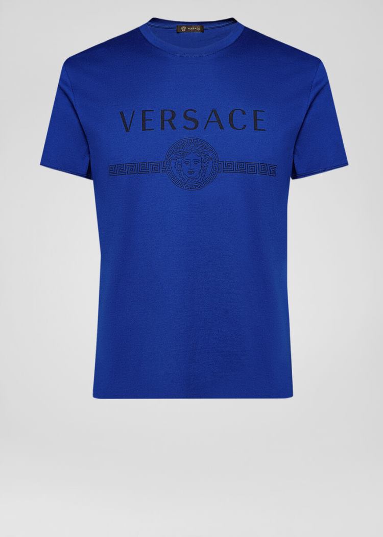 Koszulki Męskie Versace Sustainable Logo Slim Fit T Shirt Królewski Niebieski Niebieskie | L6SKNRJ9A