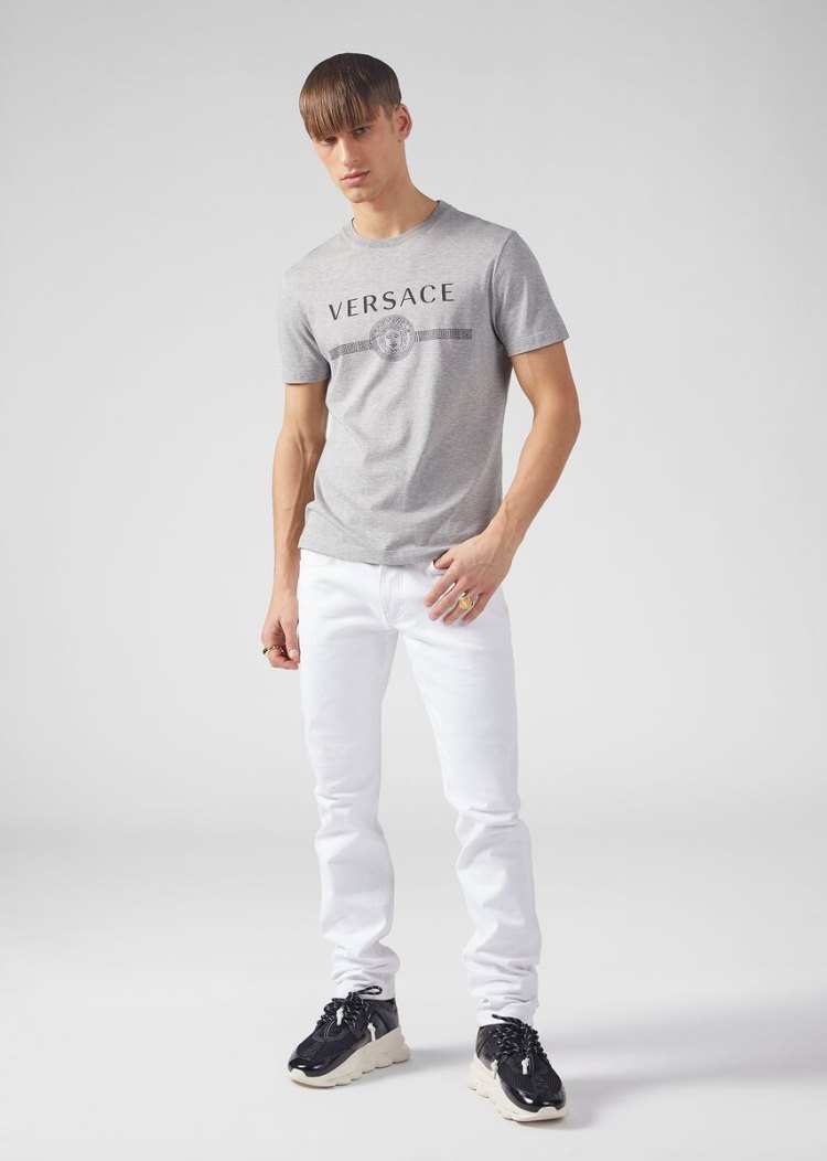 Koszulki Męskie Versace Sustainable Logo Slim Fit T Shirt Szare | LAV9I2YHA