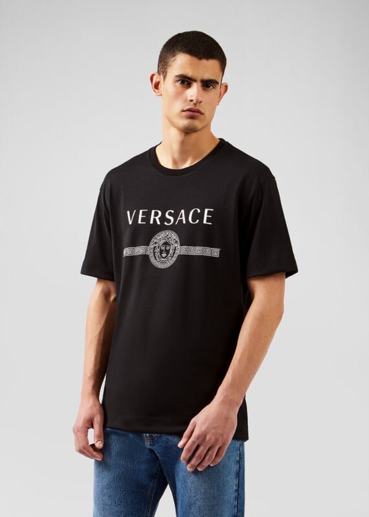 Koszulki Męskie Versace Sustainable Logo Slim Fit T Shirt Czarne | QP2TIGQS6