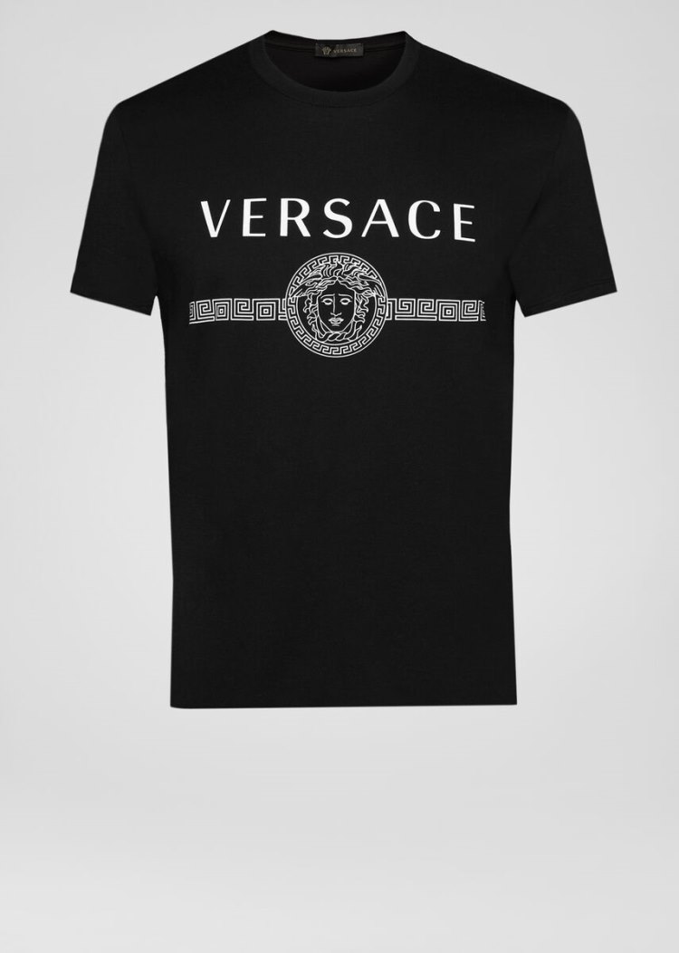 Koszulki Męskie Versace Sustainable Logo Slim Fit T Shirt Czarne | QP2TIGQS6