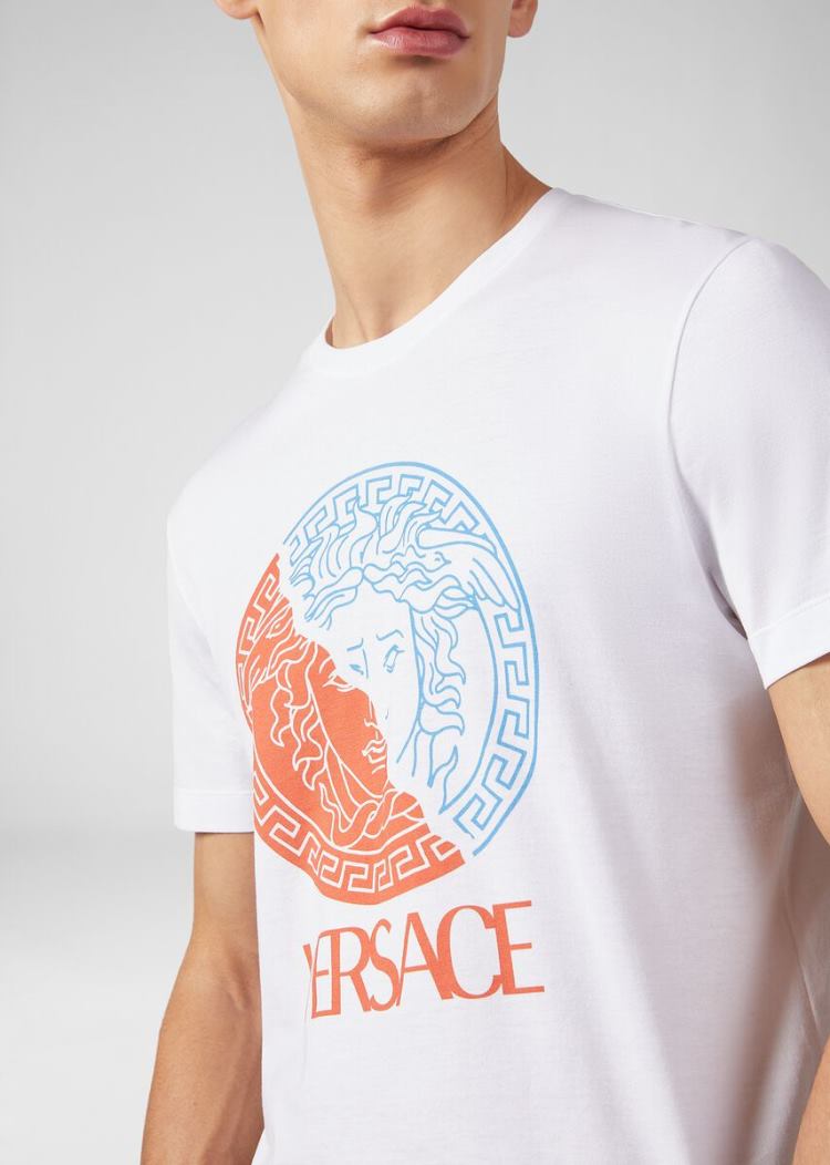 Koszulki Męskie Versace Sustainable Medusa Logo T Shirt Białe | 6S24O6F3O