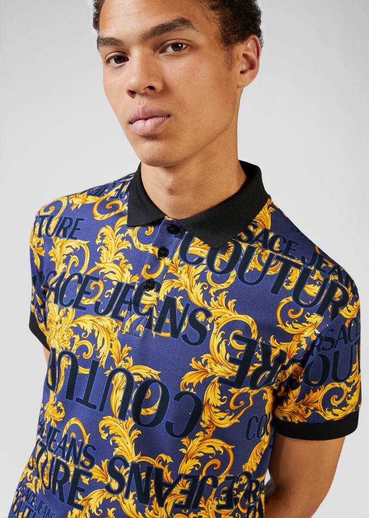 Koszulki Polo Jeans Couture Versace Jeans Couture Logo Baroque Print Polo Shirt Kolorowe | MDPD1Y1UM