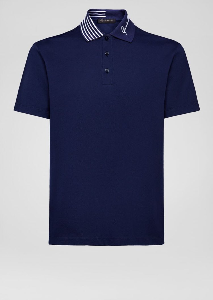 Koszulki Polo Męskie Versace GV Signature Polo Shirt Niebieskie | TWGYC6JAJ