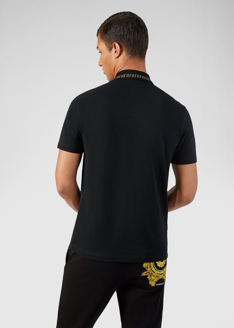 Koszulki Polo Męskie Versace Greek Key Polo Shirt Czarne | K7Y4ECEI1