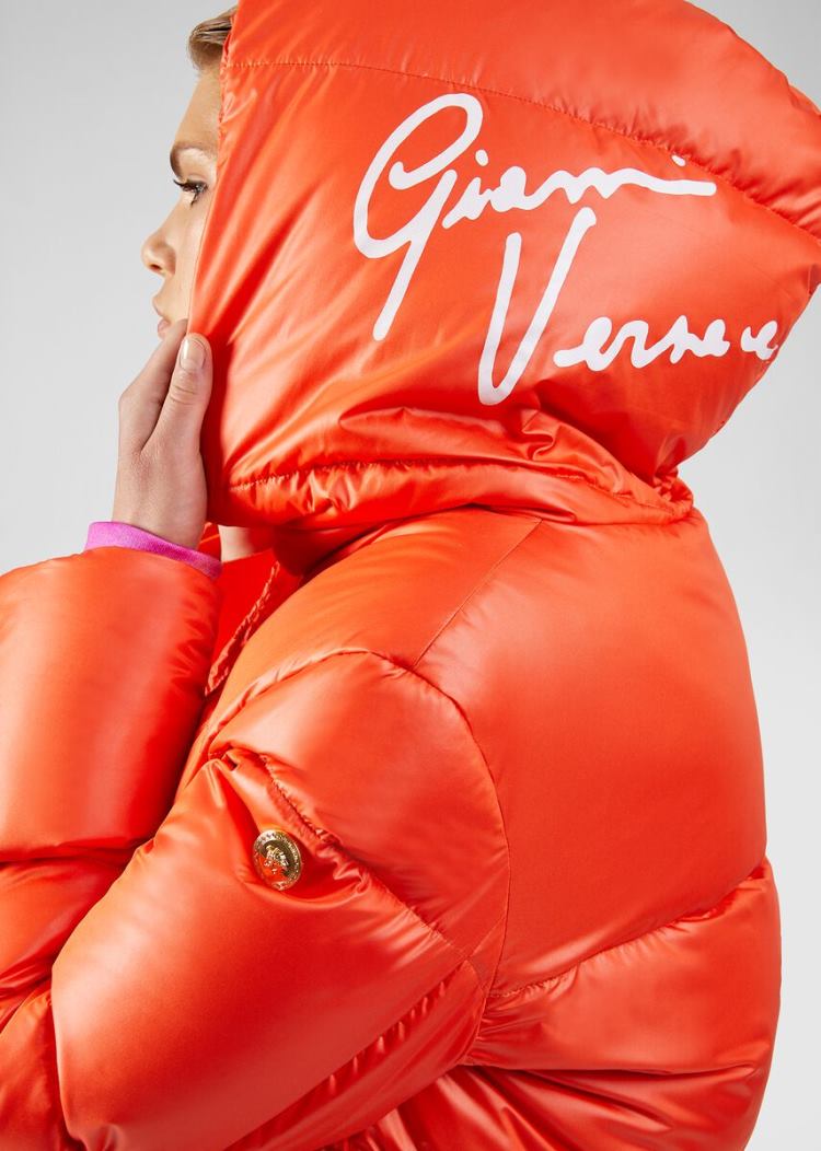 Kurtki Damskie Versace Medusa Button Puffer Jacket Pomarańczowe | 1D2B2WRHK
