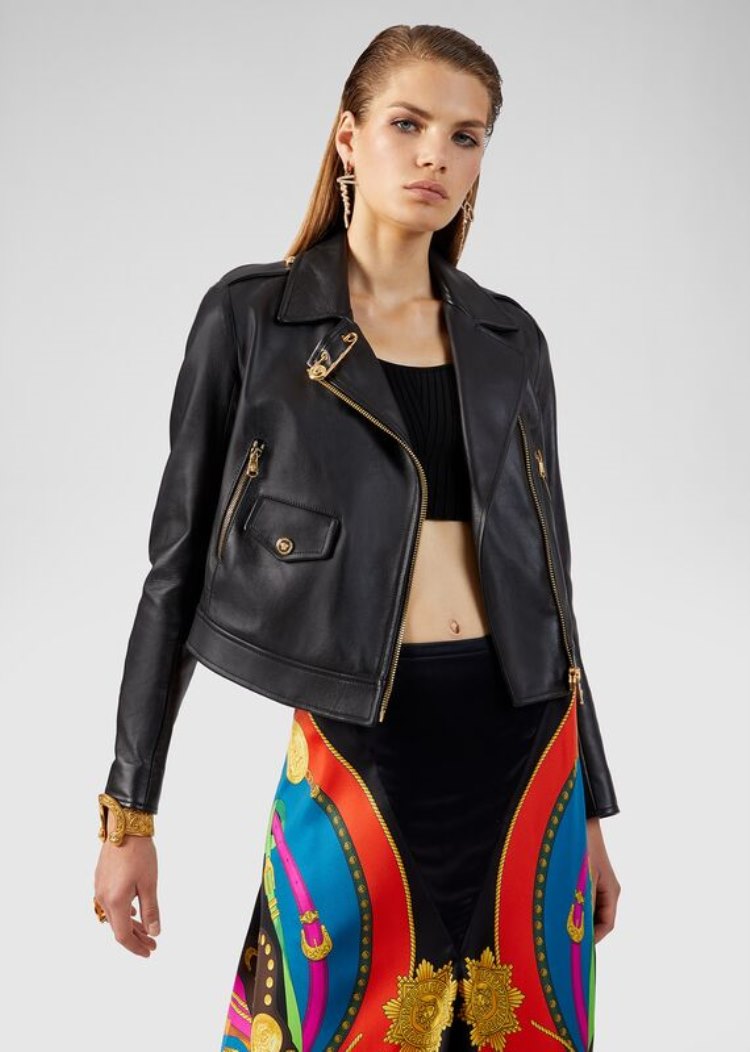 Kurtki Damskie Versace Ochronne Pin Nappa Skórzane Jacket Czarne | MF64NBIH8