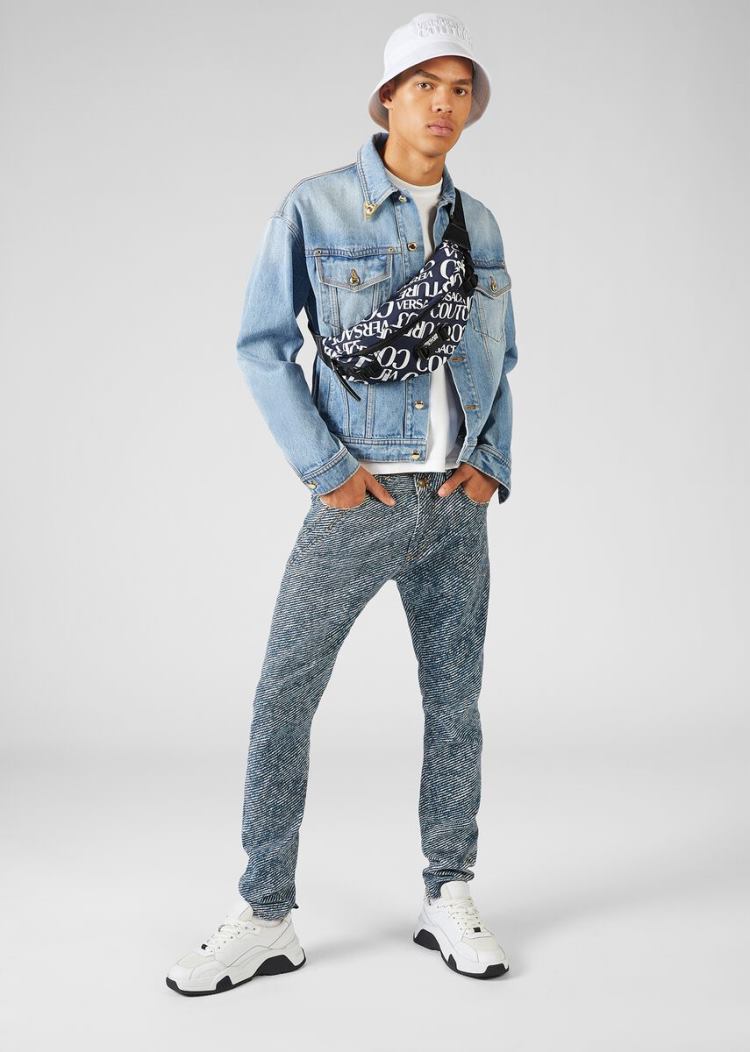 Kurtki Jeans Couture Versace Jeans Couture Heritage Gold Metal Tips Denim Jacket Niebieskie | N7SF743L5