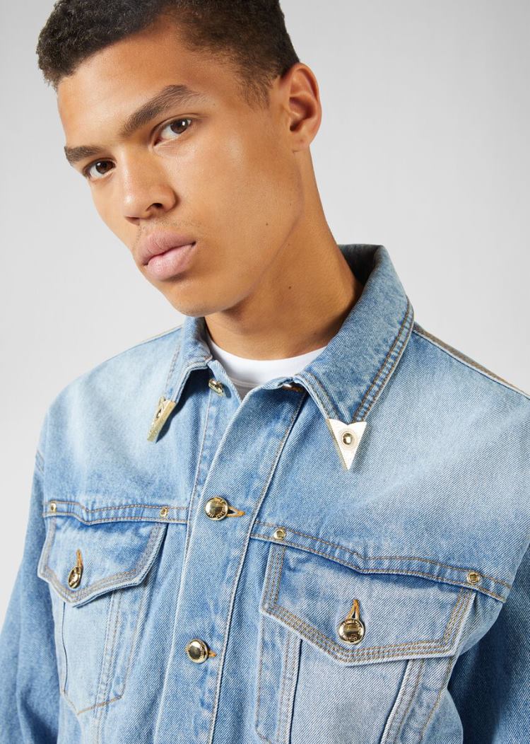 Kurtki Jeans Couture Versace Jeans Couture Heritage Gold Metal Tips Denim Jacket Niebieskie | N7SF743L5