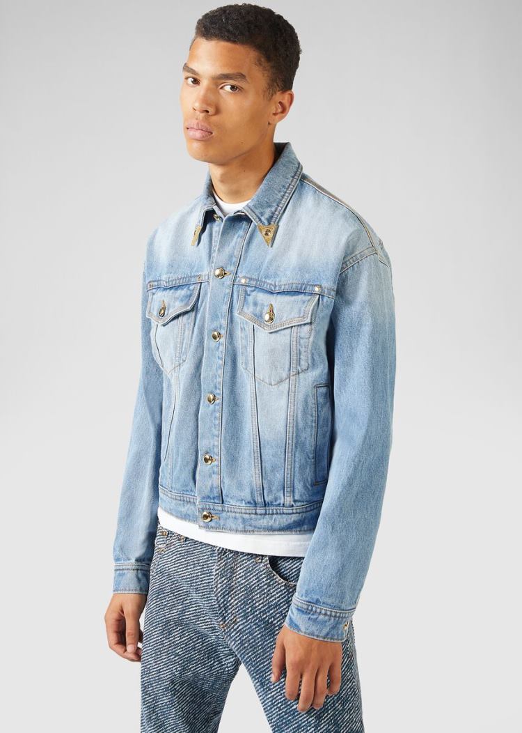 Kurtki Jeans Couture Versace Jeans Couture Heritage Gold Metal Tips Denim Jacket Niebieskie | N7SF743L5