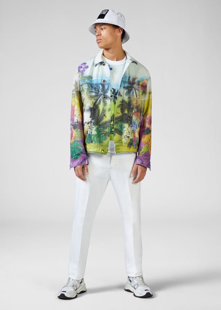 Kurtki Jeans Couture Versace Jeans Couture Tropical Parrots Print Denim Jacket Niebieskie | Z2AUGJ615