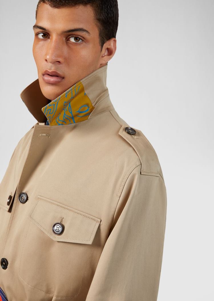 Kurtki Męskie Versace Bawełniane Gabardine Trench Coat Khaki | LUA6Q9BY9