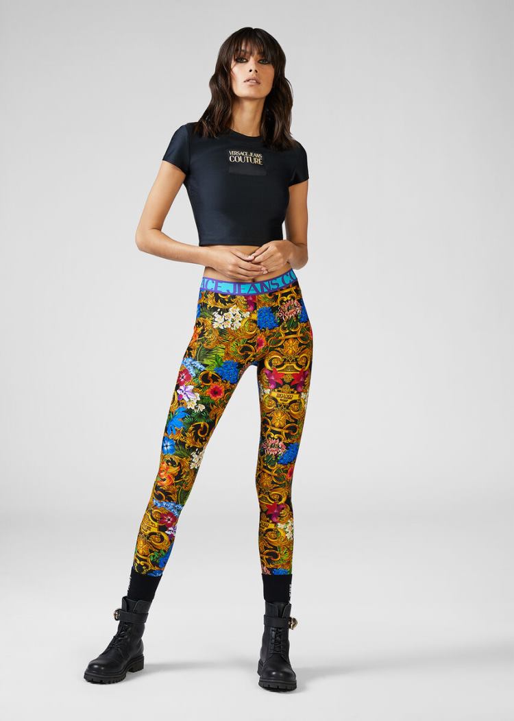 Legginsy Jeans Couture Versace Jeans Couture Tropical Baroque Print Leggings Kolorowe | 14B4JG1J0