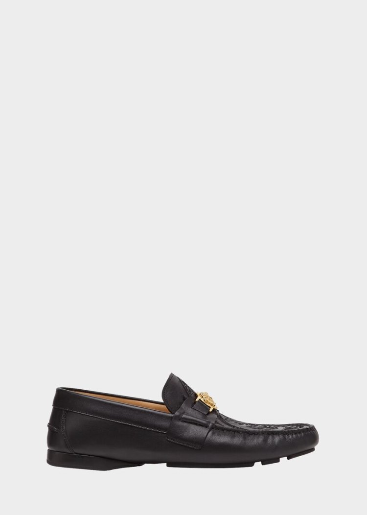 Loafersy Męskie Versace Medusa Medallion Embroidered Loafers Czarne | JT8A5ZJKG