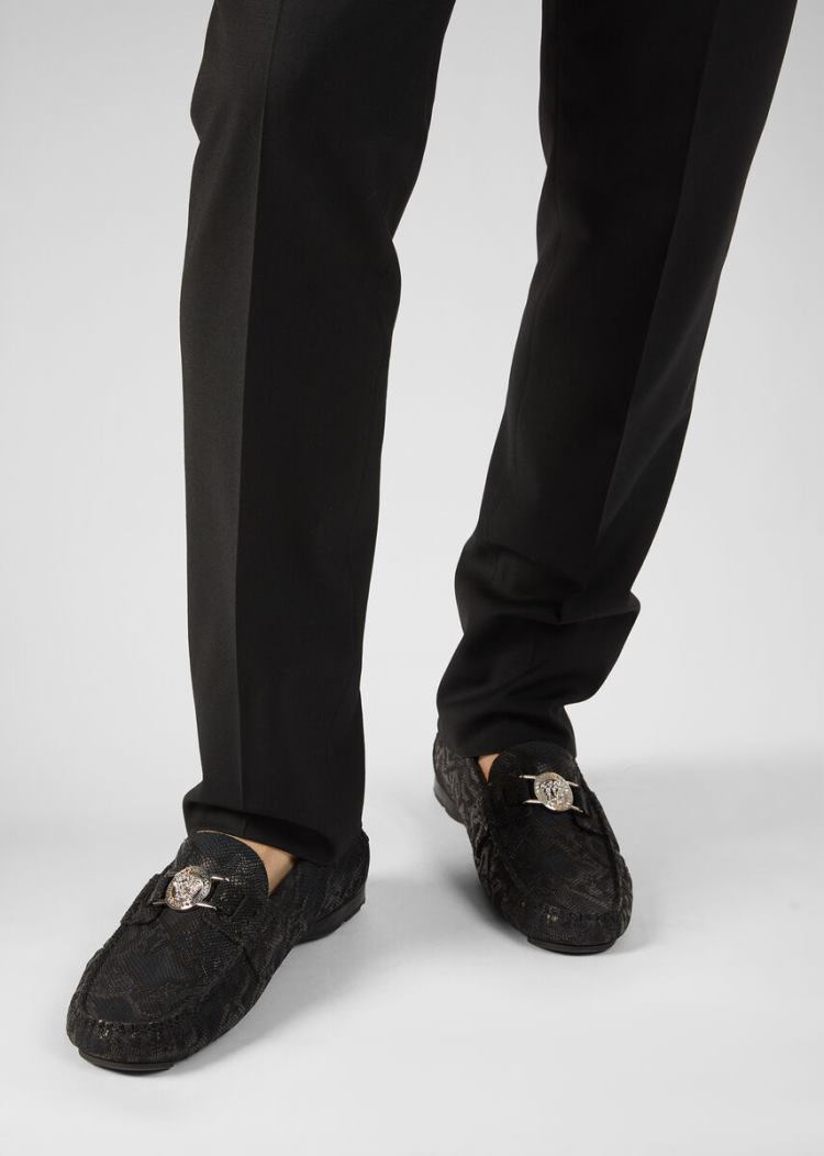 Loafersy Męskie Versace Mock Python Medusa Loafers Czarne | 0UJ5VEKW4
